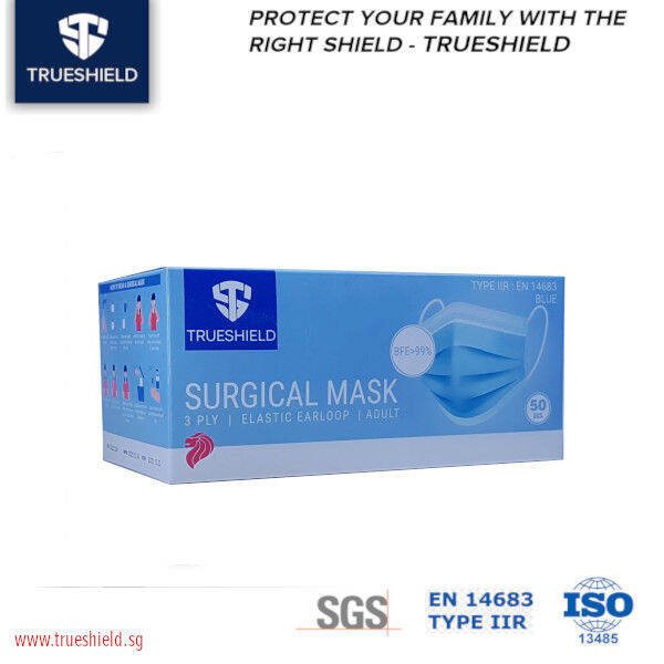 TRUESHIELD CERTIFIED (EN 14683 as by HSA ) 50pcs Blue