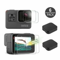 เคสฝาครอบเลนส์ปกป้องหน้าจอกระจกเทมเปอร์สำหรับ Gopro Hero 7 6 5สีดำ6ชิ้น