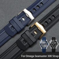 High Quality diving Fluorous Rubber Silicone Watch Band Belt Fit For Omega New Seamaster 300 Black Blue Soft Strap 20/22mm Mobile Accessories