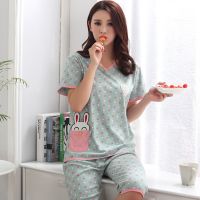 Plus Size Cotton Casual Striped Pajama Set for Women Summer Short Sleeve Sleepwear Calf Length Pant Pyjama Homewear Pijama Mujer