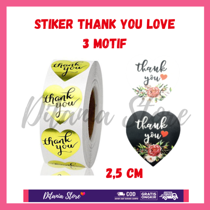 500 Pcs/Roll Stiker Thank You Bentuk Love Ucapan Terima Kasih Label