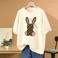 Summer 100 Cotton T Shirt For Men Fashion Luxury Streetwear Print Cartoon Bunny Short Sleeve Unisex Man Clothing