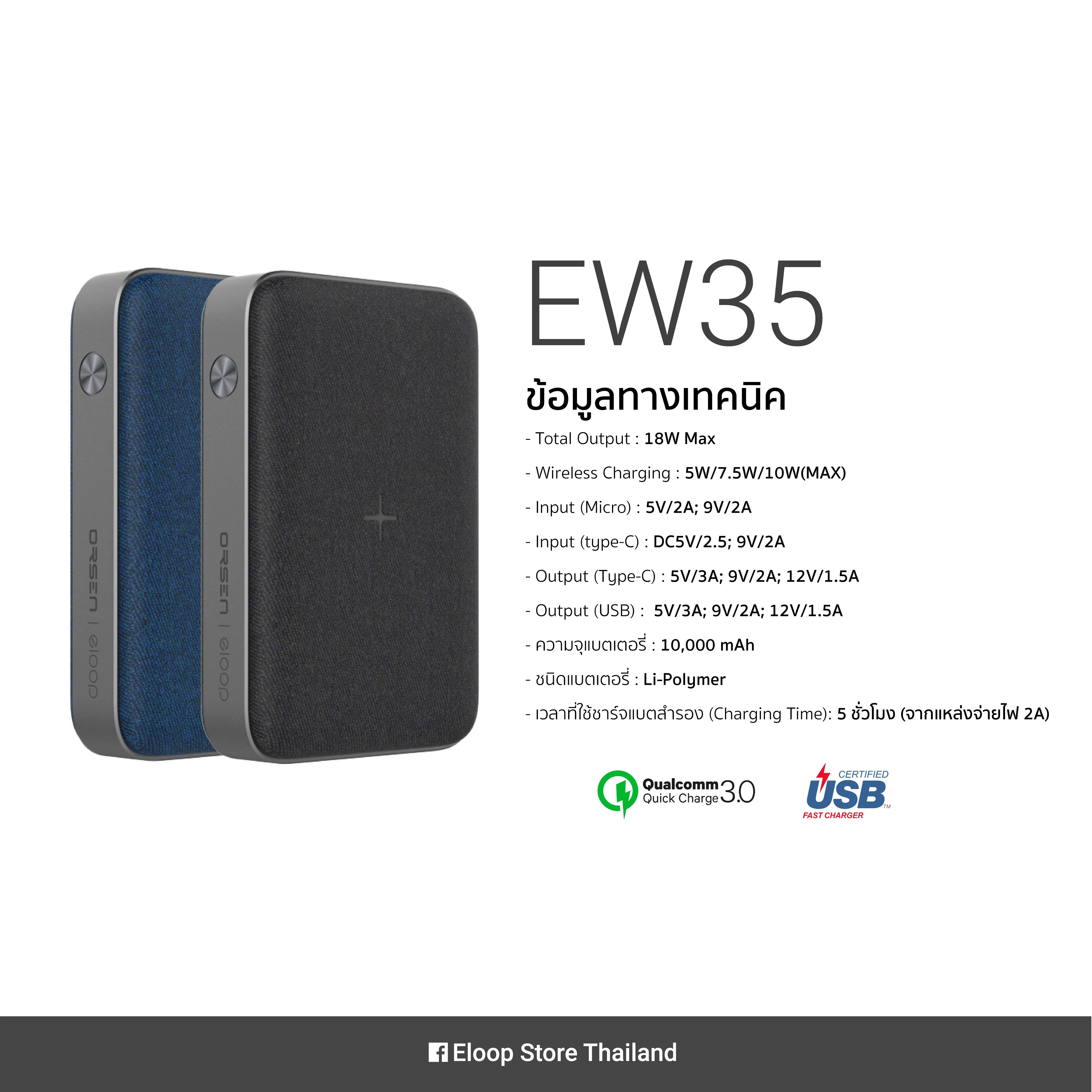 Eloop EW35 แบตสำรอง 10000 mAh ชาร์จเร็ว ไร้สาย QC 3.0 PD 18W Power Bank ...