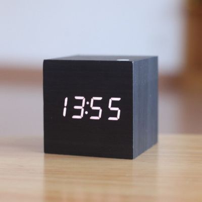 【Worth-Buy】 ลูกบาศก์ไม้ Led นาฬิกาปลุก Despertador ควบคุมเสียงจอแสดงผล Led นาฬิกาดิจิตอลตั้งโต๊ะดิจิตอลของคอมพิวเตอร์
