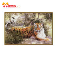 CROSS Stitch ชุดเย็บปักถักร้อยชุด 11CT น้ำรูปแบบผ้าใบ 14CT สไตล์จีน Tiger resting-NCMA058