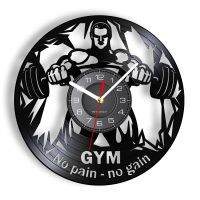 Hot sell NO PAIN NO GAIN GYM Wall Clock Fitness Vinyl Record Wall Clock Weightlifting Men Inspirational Fitness Studio Wall Decor Clock