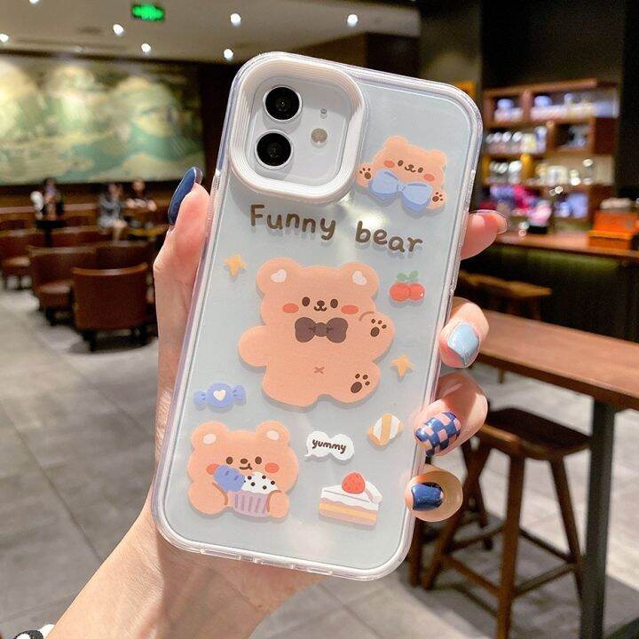 สำหรับ-เคส-iphone-14-13-12-เคสคู่รักน่ารักสำหรับ-7-8-xr-xs-x-6-6s-se3-se2-ปลอกการ์ตูนหมีกระต่ายน่ารักเกราะกันกระแทก-กรอบใส