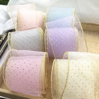 【CC】 Gold Dot Organza Handicrafts And Crafts Mesh Tulle Hair Bow Sewing Trimming Tape Braid 20Yards/Roll