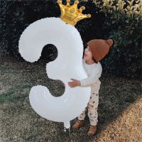2Pcs 32Inch White Number Foil Balloons With Gold Crown 1st Years Old Balloon Birthday Party Wedding Decoration Baby Shower Toys Balloons