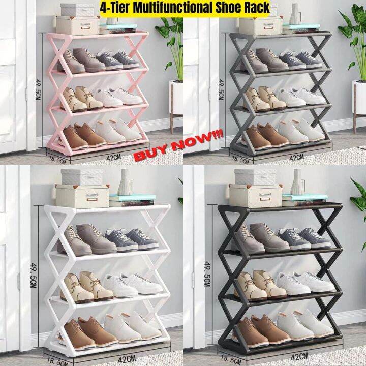 Upgrade 4-Tier Small Shoe Rack, Metal Stackable Kids Shoe Shelf Storage Shoe  Stand Organizer for Closet Entryway Hallway,Zapateras Organizer for Shoes(Black)  