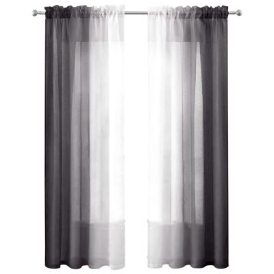 Black Shadow Sheer Curtains 52 x 96 Inch 2 Panels White and Black Gradient Curtains Textured Semi Sheer Voile Curtains