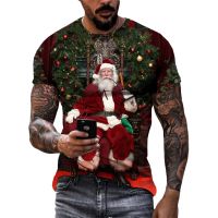 Christmas Mens T Shirt Funny Santa Claus Graphic Short Sleeve Tops Holiday 3d Print Tee Shirts O-Neck Male Female Clothing 5xL