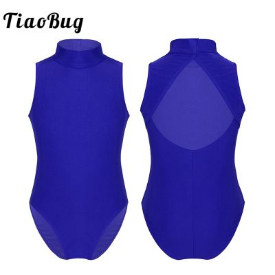 TiaoBug เสื้อยิมนาสติกแขนกุดสำหรับเด็กผู้หญิง,ชุดบัลเล่ต์แนบเนื้อชุดกีฬาเปิดหลังเปลือยคอ
