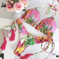 In-X tassel swimsuit with flowers y push up bikinis 2020 mujer halter swimwear women Swimming suit for women swim suit bather