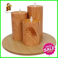 ชุดเทียน LED 3 ขนาด CLAIRE ลายไม้LED PILLAR CANDLE SET OF 3 CLAIRE WOOD **คุณภาพดี**