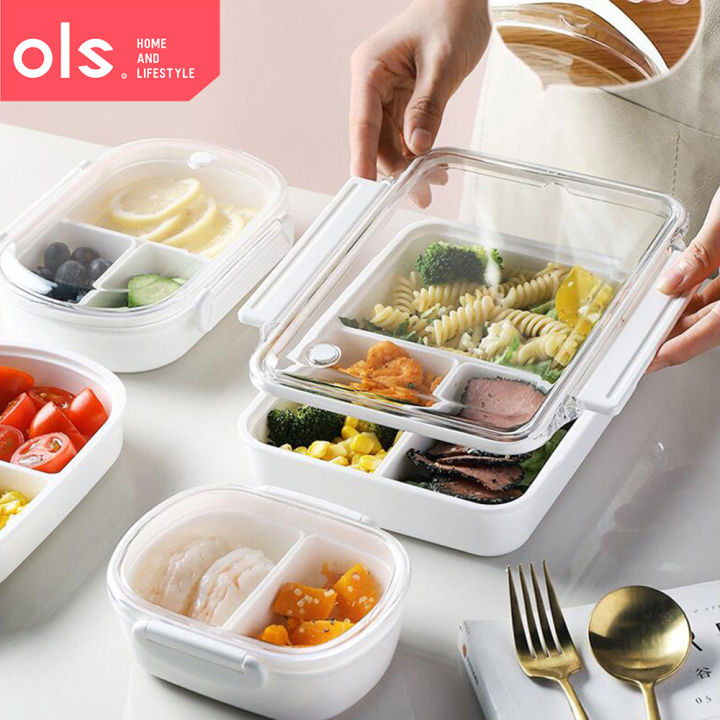 OLS Microwave Safe Lunch Box White Bento Box Removable Compartments  Minimalist Refrigerator Fruits Salad Rice Keep Fresh Storage Food Keeper  Heat Resistance