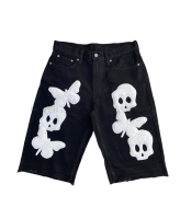 ใหม่ Gothic Y2K คาวบอยกางเกงขาสั้น Skull Butterfly Mao Sweatpants Street Wear