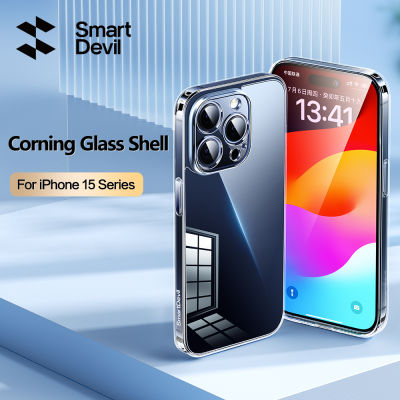SmartDevil เคสโทรศัพท์เครื่องแก้วสำหรับ iPhone 15 Pro Max 15 Plus มีขอบนุ่มป้องกันลายนิ้วมือกันกระแทก