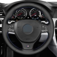 For BMW M Sport F10 F11 F07 M5 F10 2011-2013 F12 F13 F06 F01 F02 Hand-stitched Black Genuine Leather Car Steering Wheel Cover