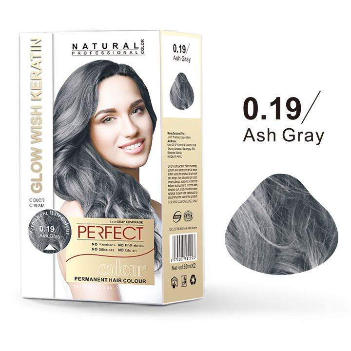 Ash Gray Permanent Hair Color Set 0.19 Glow Wish Keratin Hair Color
