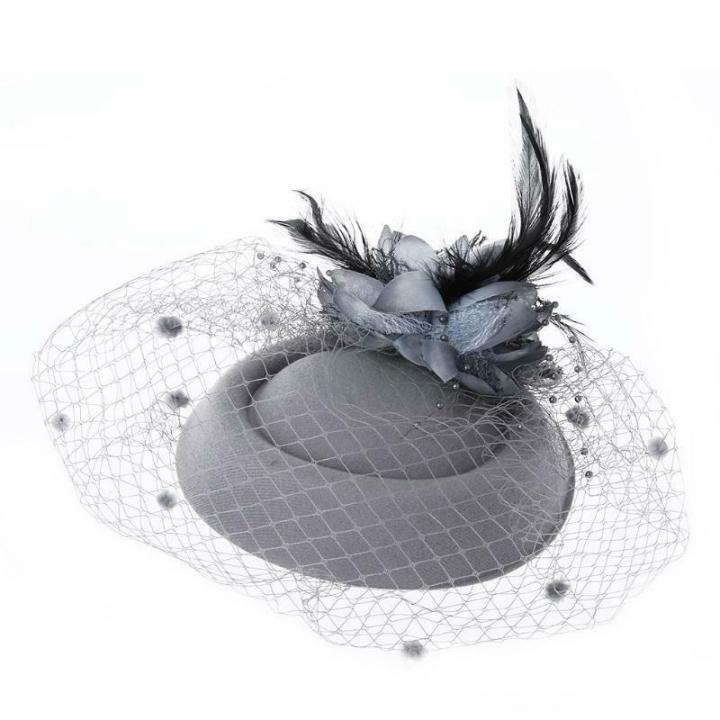 flower-feather-retro-head-veil-short-accessories-hat-bride