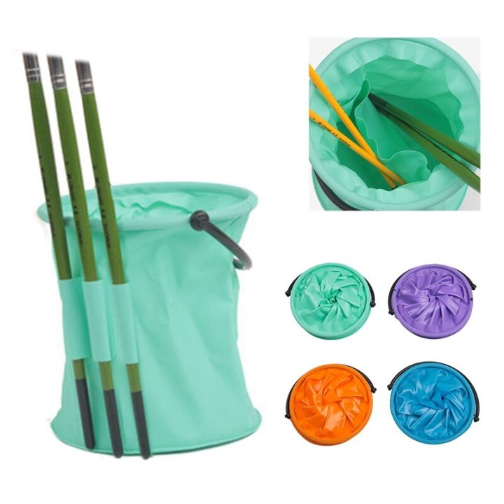 art-folding-washing-pen-bucket-plastic-canvas-silicone-retractable-bucket-barrel-container-watercolor-gouache-acrylic-painting