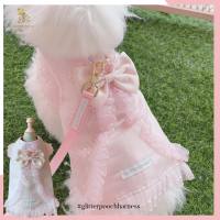 Glitter Pooch Harness ชุดรัดอก สายจูง เสื้อผ้า สุนัข, หมา, แมว, สัตว์เลี้ยง พร้อม สายจูง รุ่น Sweet Blinks Pink