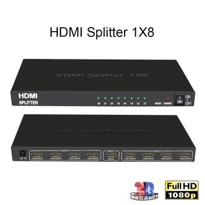 1x8 HDMI Splitter, 8 Ports Powered HDMI Splitter Amplifier for Full HD 1080P &amp; 3D Support (One Input To Eight Outputs)