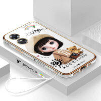 เคส PMP สำหรับ OPPO A78 A17 A17K 5G,เคสสาวน่ารักลายการ์ตูนลายขอบสี่เหลี่ยมเคสโทรศัพท์นิ่มเคลือบเคสโทรศัพท์หรูหรา