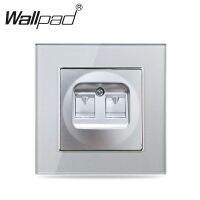 Wallpad โทรศัพท์ RJ45แบบแก้ว CAT Tel Internet 6ปลั๊กอียูเงินคอมพิวเตอร์ Cat6มาตรฐานเต้าเสียบนิรภัยคู่ EU RJ11ไฟฟ้า