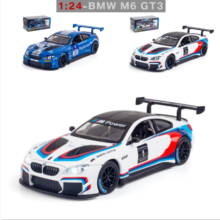 1-24-bmw-m6-gt3ยานพาหนะหล่อล้อแม็กรถยนต์รุ่นที่มีฟังก์ชั่นแสงรถรุ่นเก็บรถของเล่น