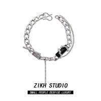 ZIKH winding black gemstone stitching bracelet for men and women hip-hop niche design cold-haired titanium steel non-fading bracelet