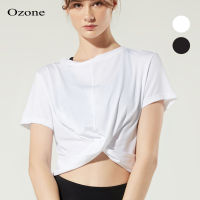 OZONE TWIST CROP TOP เสื้อยืด ออกกำลังกาย สีขาว, สีดำ ผลิตจากผ้าQuick-Dry รุ่น WS2001 เสื้อกีฬาหญิง