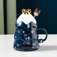 New Christmas Gift Ceramic Drinkware Creative Christmas Tree Mug with Lid Spoon Household Coffee Milk Cup Color Box Set Couples
