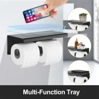 Matte Black Double Toilet Tissue Roll Stainless Steel Paper Holder Equipment Bathroom Hardware Accessories Bathroom Phone Shelf Toilet Roll Holders