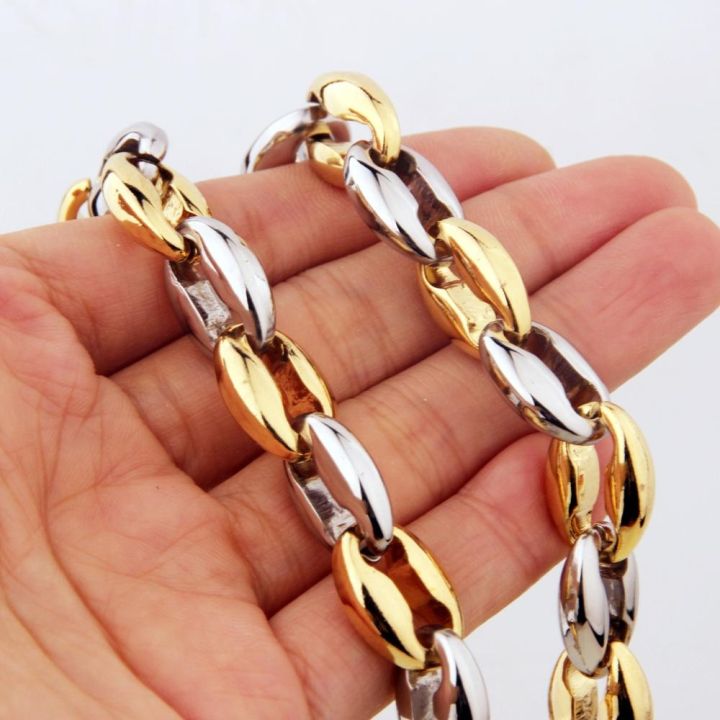 cc-7-quot-40-quot-top-6-5-7-5-12mm-316l-men-gold-color-beads-chain-necklace-or