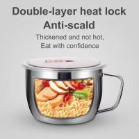 Soup Bowl Round Noodle Bowl Ergonomic Handle Dust-proof Modern Non-slip Safe Stainless-steel Rice Bowl