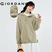 GIORDANO Women Hoodies Polar Fleece Letter Embroidery Chunky Warm Hoodies Slant Pockets Fashion Casual Loose Hoodies 05323794