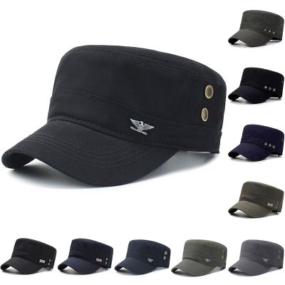 Classic Vintage Flat Top Mens Cotton Baseball Cap Adjustable Military Caps Tactical Hat Mens Army Cap Sports Leisure Hats