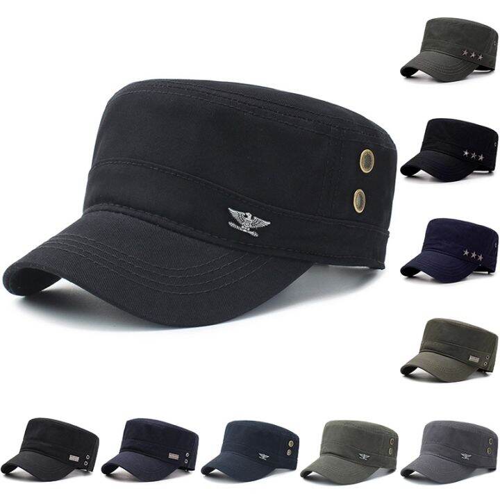 Classic Vintage Flat Top Mens Cotton Baseball Cap Adjustable Military ...