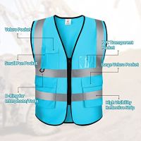 Reflective Vest Class 2 Safety Vests ANSI with 5 Pockets Zipper High Visibility Construction Uniform