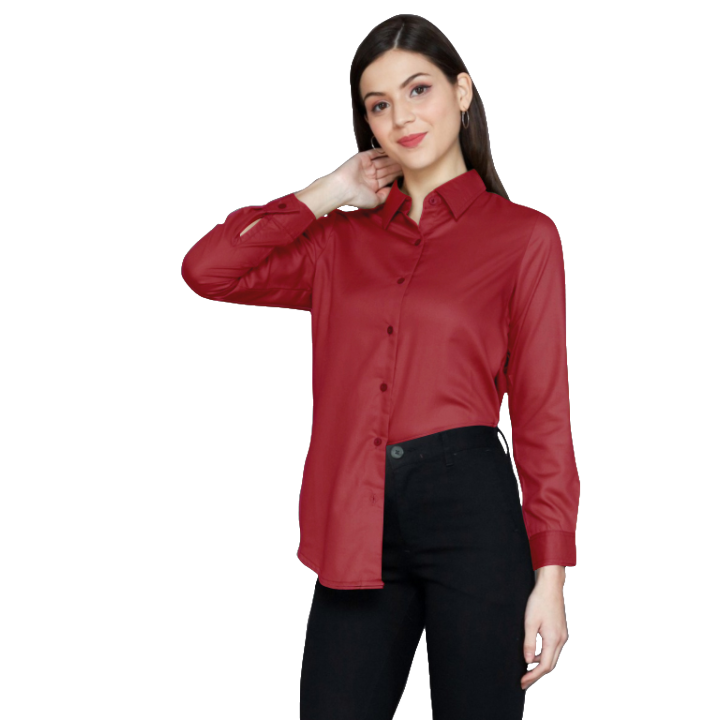 Kemeja Wanita Exclusive Panjang Polos Masa Kini Warna Maroon Kemeja