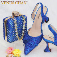 ไนจีเรียยอดนิยมใหม่ Elegant R.blue Crinkled Fabric Tote Handle Simple และ Versatile Exquisite Party Shoes And Bag Set~