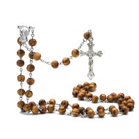 【CW】High Quality Fashion Rosary Wood Beads DIY Necklaces For Men Women Virgin Mary Jesus Christ Cross Pendant Long Chain Jewelry