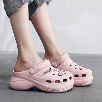 Increased the new summer fashion two sets of toe drag EVA baotou thick bottom outer slippers breathable hollow out