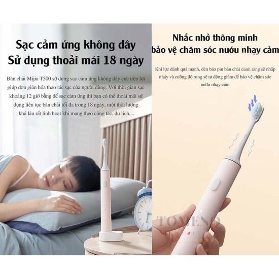 Bàn chải đánh răng điện xiaomi sonic t500 chính hãng làm sạch sâu giảm - ảnh sản phẩm 5