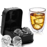 4 Grids Ice Cube Mold 3D Skull Shape Silicone Ice Mold DIY Ice Maker Household Use Cool Whiskey Wine Ice Cube Maker Ice Maker Ice Cream Moulds