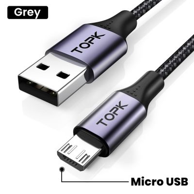 [COD]TOPK AN10 สายชาร์จ Micro USB Type C แบบไนลอนถัก คุณภาพสูง สำหรับ Samsung Xiaomi