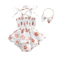 Toddler Baby Girl Dress Romper Little Girl Floral Print Spaghetti Strap Ruched Playsuit Infant Summer Clothes  by Hs2023