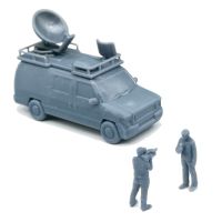 Outland Models Railroad Scenery News Broadcast Van w Figures 1:87 HO Scale